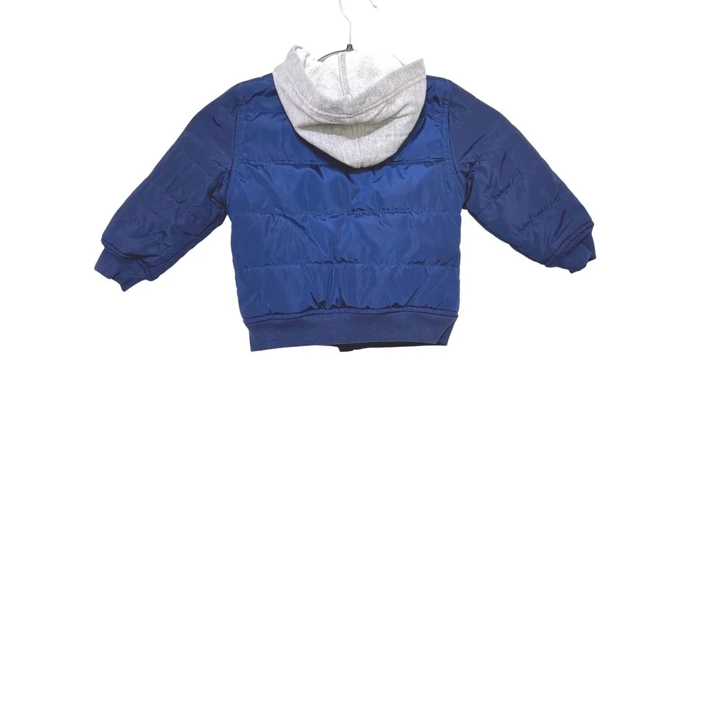 Calvin Klein Jeans Boys Royal Blue Quilted Puffer Jacket with Gray Hood 24M‎